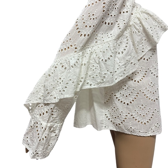 Simply Vera Wang White Eyelet Cotton Ruffle Long Sleeve Keyhole Back Blouse L - Picture 5 of 16